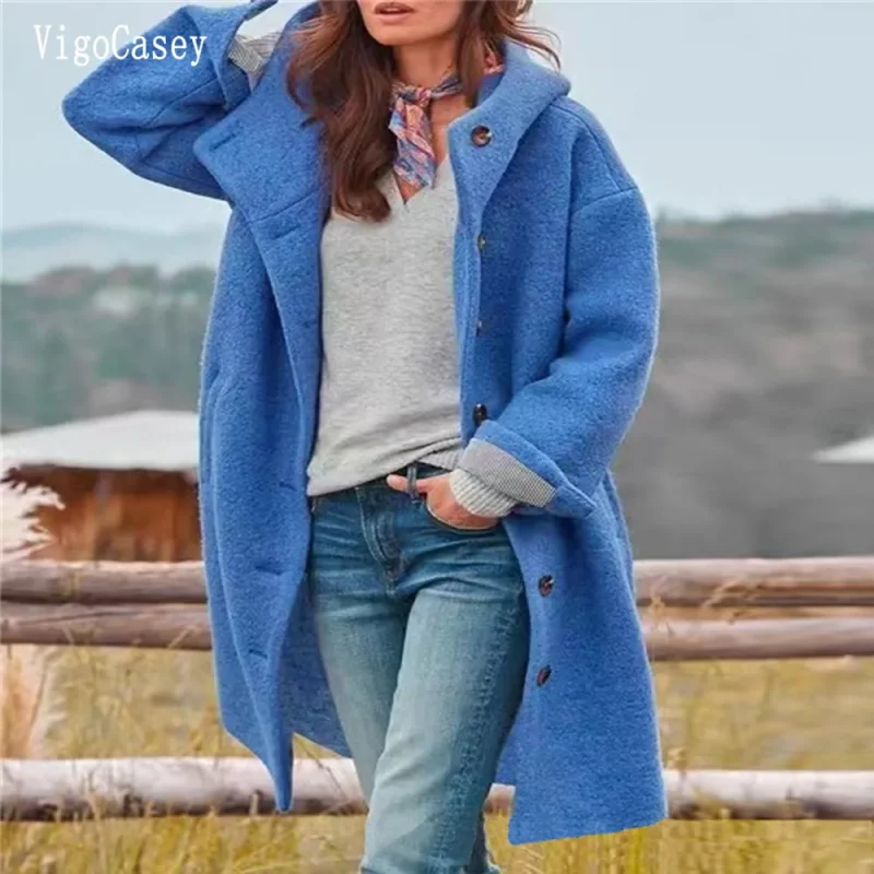 Autumn Winter Hooded Single-Breasted Long Trench Coat for Women - Image 4