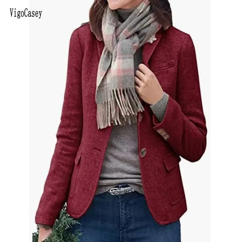 Autumn Winter Blue Wool Long Blazer Coat - Image 2