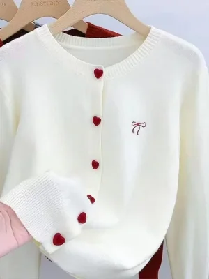 legant Bow Embroidered Knit Sweater Cardigan Women