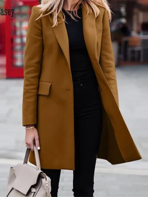Elegant Brown Wool Blend Coat Women 2025