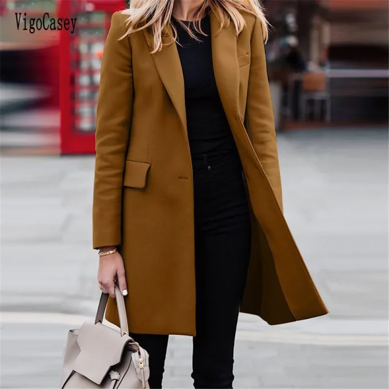 Elegant Brown Wool Blend Coat Women 2025