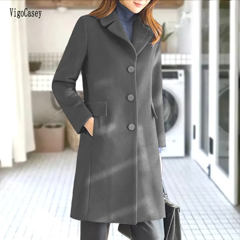 Autumn Winter Yellow Wool Long Blazer Coat - Image 5