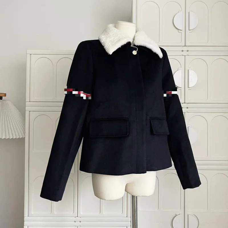Korean Chic Patchwork Wool-Blend Coat - Image 3