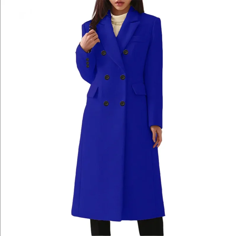 Elegant Burgundy Wool Blend Long Blazer Coat for Women - Image 4
