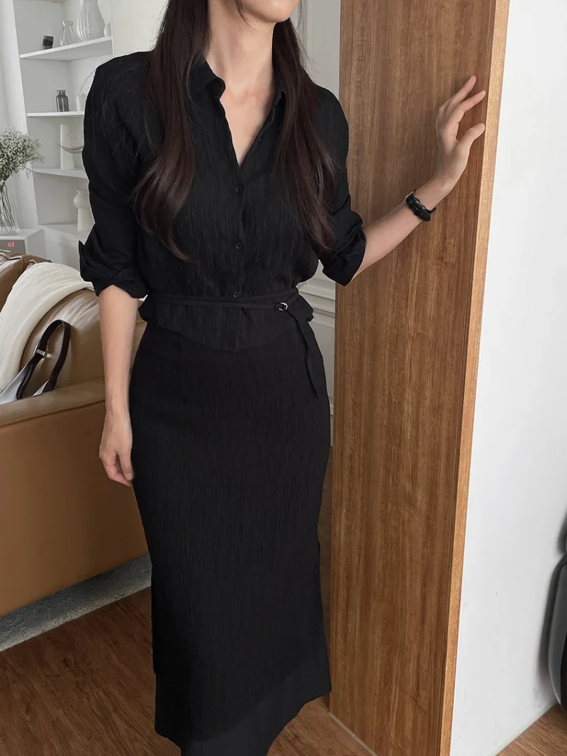 Women's Korean Style Autumn Set Long Sleeve Top and High Waist Skirt Two-Piece Outfit - Image 6