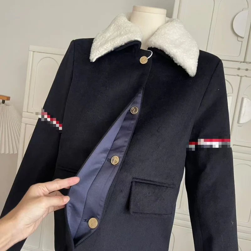 Korean Chic Patchwork Wool-Blend Coat - Image 5