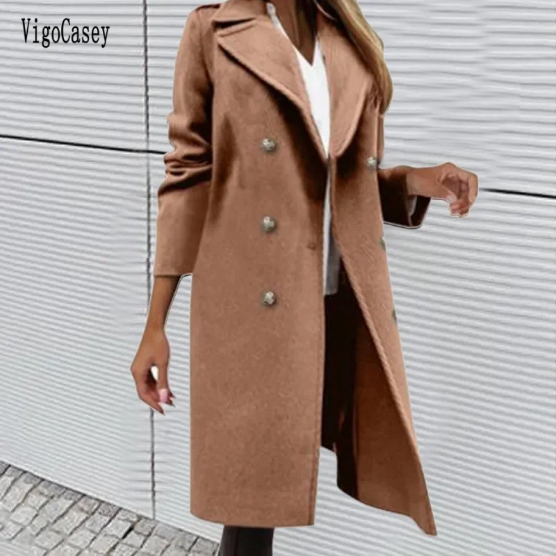 Autumn Winter Green Double Breasted Trench Coat - Image 4