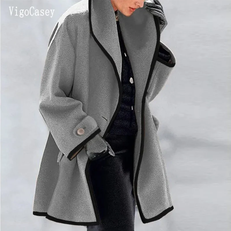 Elegant Black Wool Blend Long Coat for Women - Image 2
