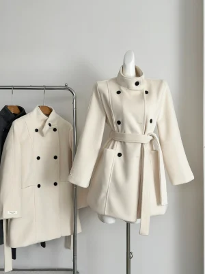 Korean Wool-Blend Lace-Up Coat