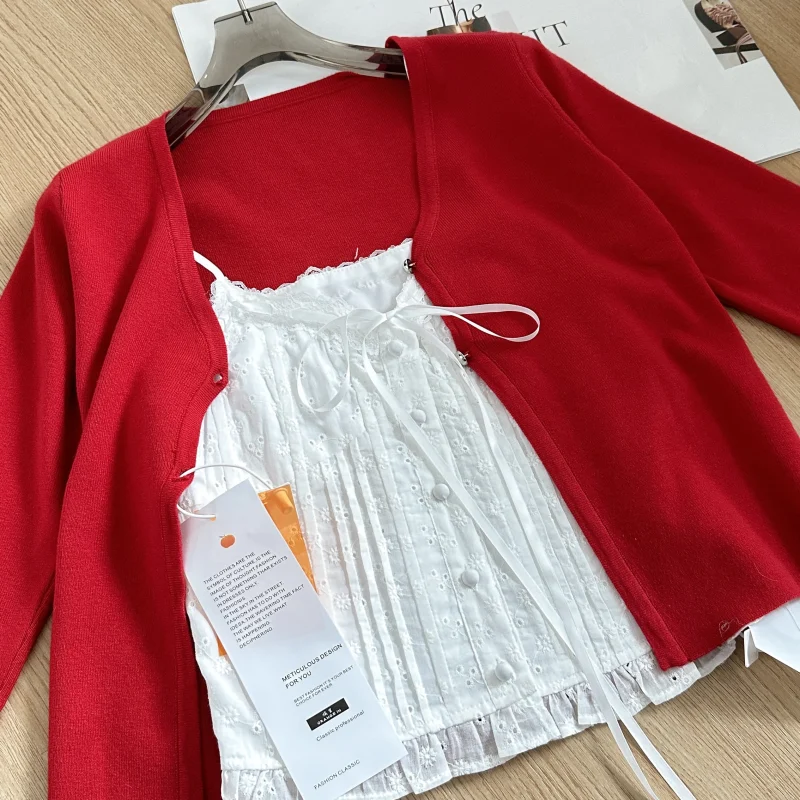 Women’s Gold Button Knit Cropped Cardigan Top - Image 2