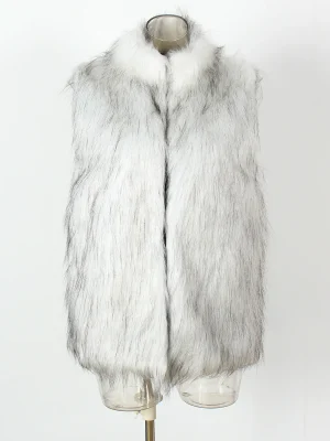 Stand Collar Faux Fur Vest Women