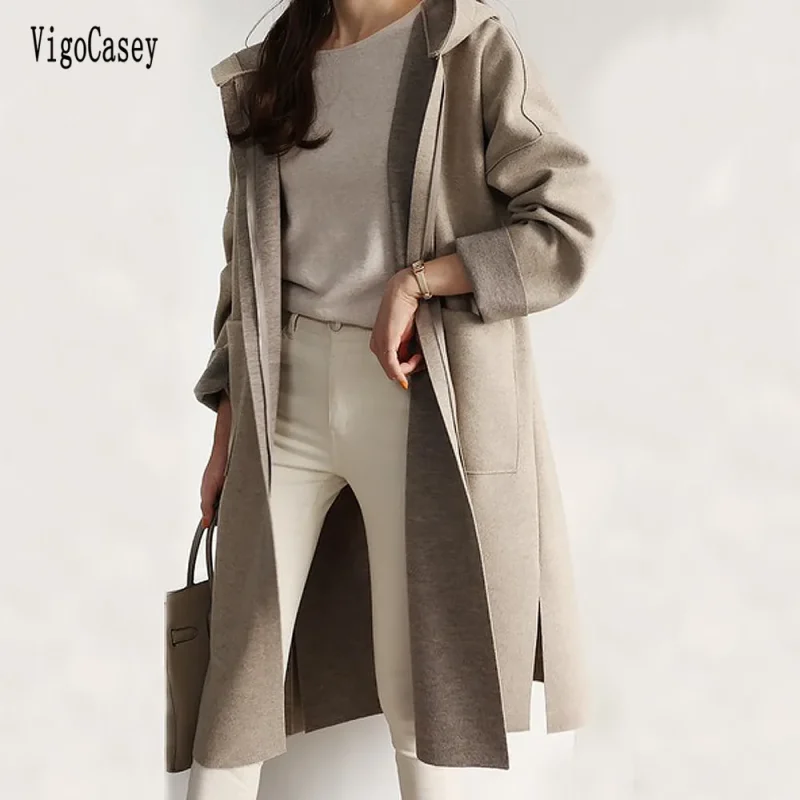 Winter Long Hooded Trench Coat Women - Image 2