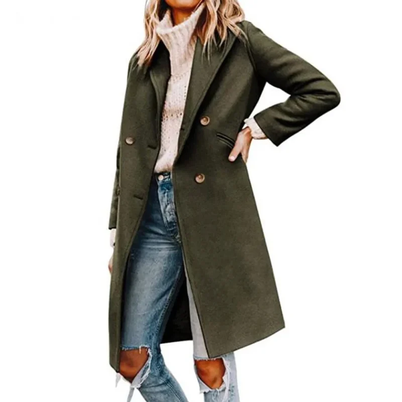 Elegant Black Wool Blend Long Blazer Coat for Women - Image 4