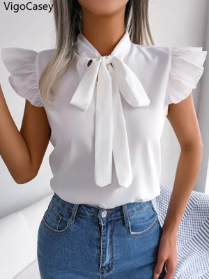 Women’s Elegant Bow Tie Chiffon Top