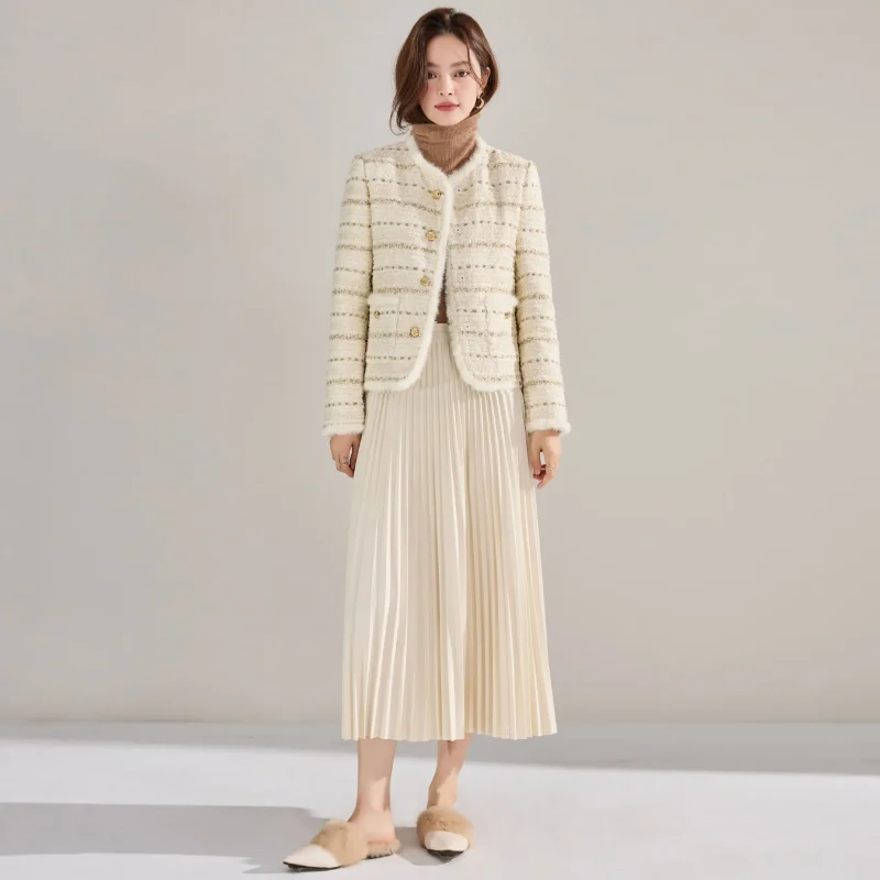 Women's 2025 High Waist Pleated Midi Skirt A-Line Office Wear - Image 6