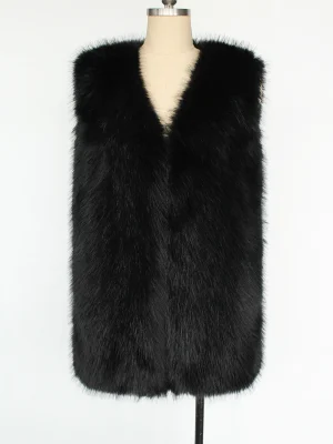 Brown Faux Fur Vest Women Winter