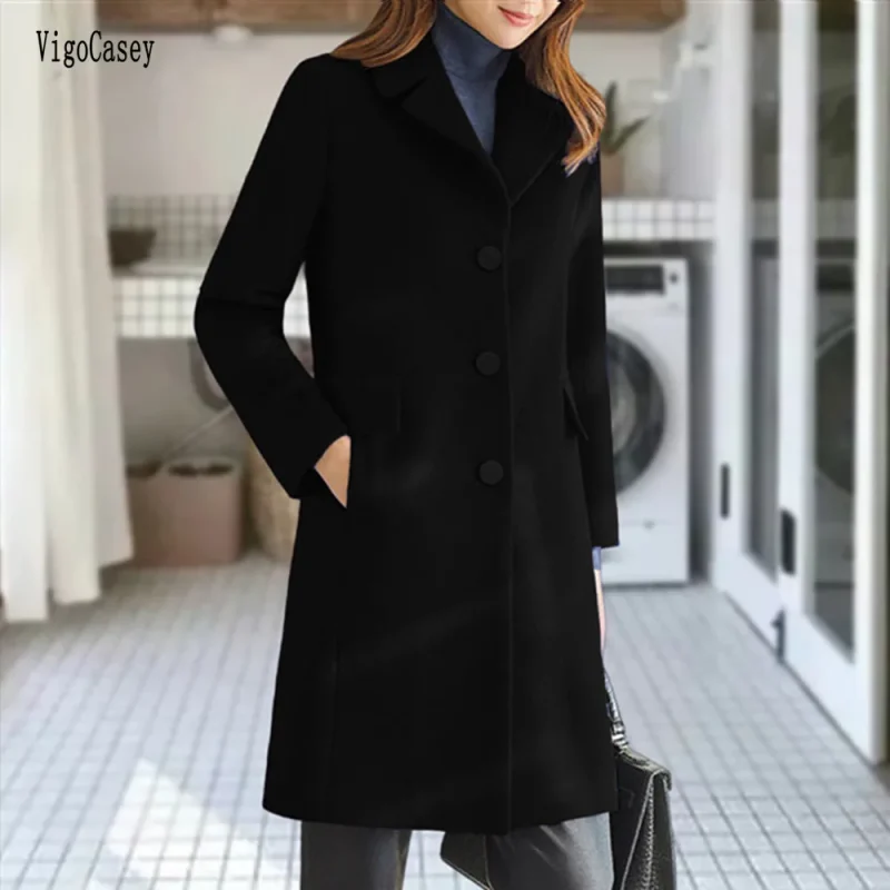 Autumn Winter Yellow Wool Long Blazer Coat - Image 4