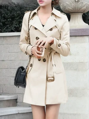 Winter Khaki Lace-Up Long Trench Coat Women