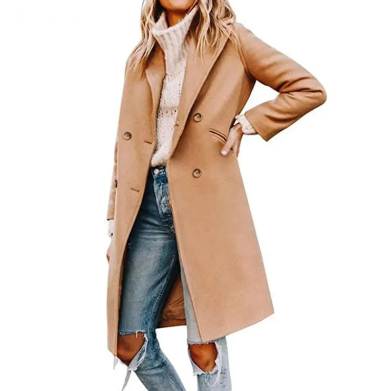 Elegant Black Wool Blend Long Blazer Coat for Women - Image 3