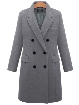 Autumn Winter Gray Double-Breasted Trench Coat for Women