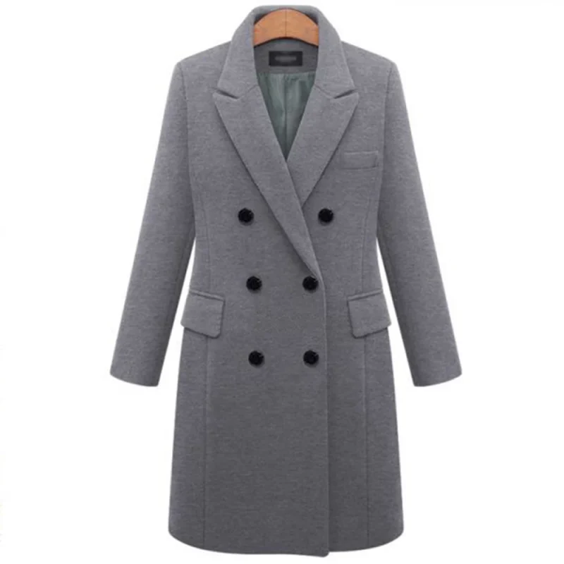 Autumn Winter Gray Double-Breasted Trench Coat for Women