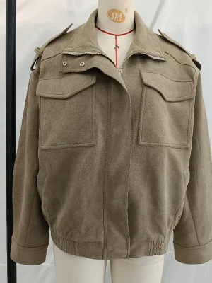 Vintage Suede Leather Plaid Jacket Women Fall