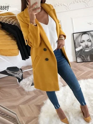 Autumn Winter Yellow Single Breasted Trench Coat