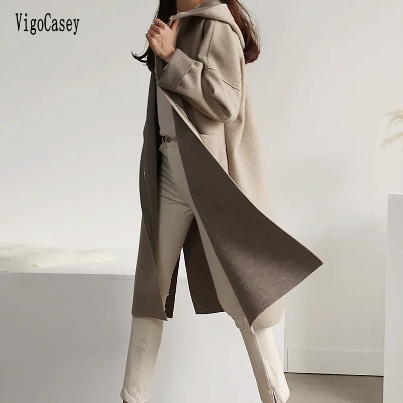 Winter Long Hooded Trench Coat Women - Image 3
