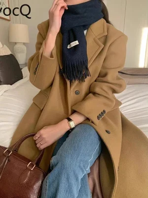 Vintage Korean Wool-Blend Long Coat