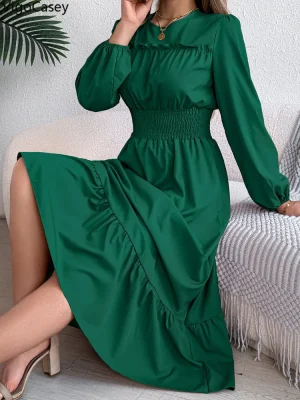 Women’s Green Ruffle Long Dress