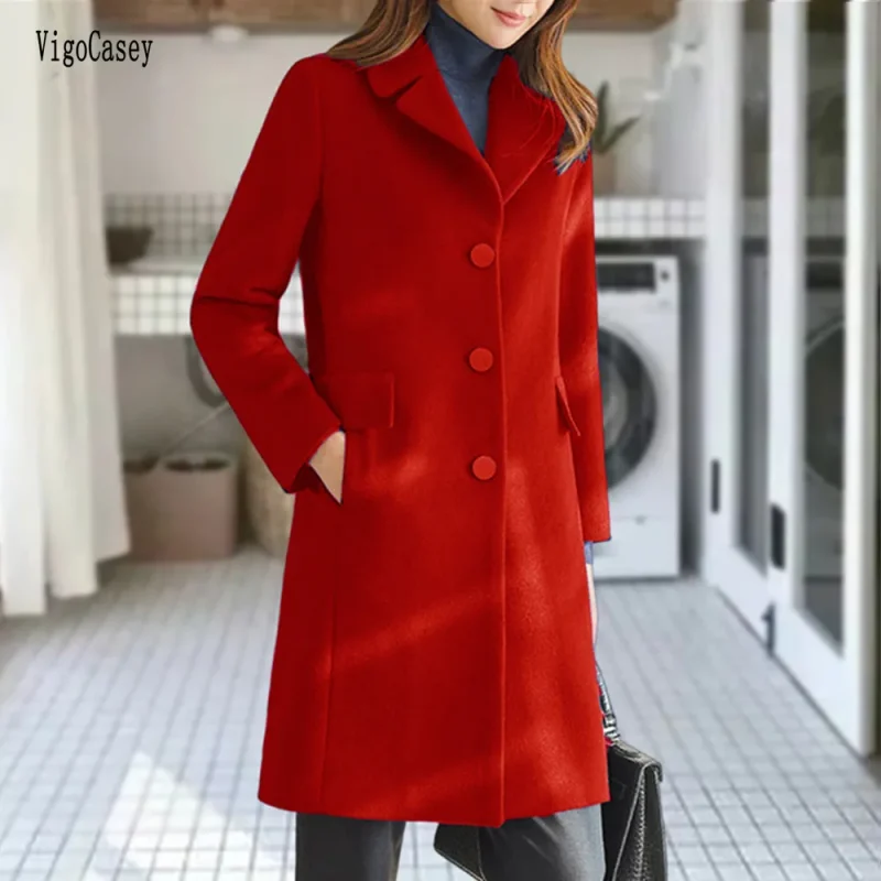 Autumn Winter Yellow Wool Long Blazer Coat - Image 3