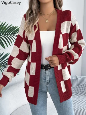 Casual Plaid Print Sweater Coat