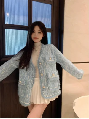 Autumn Winter Loose Knit Outerwear for Women