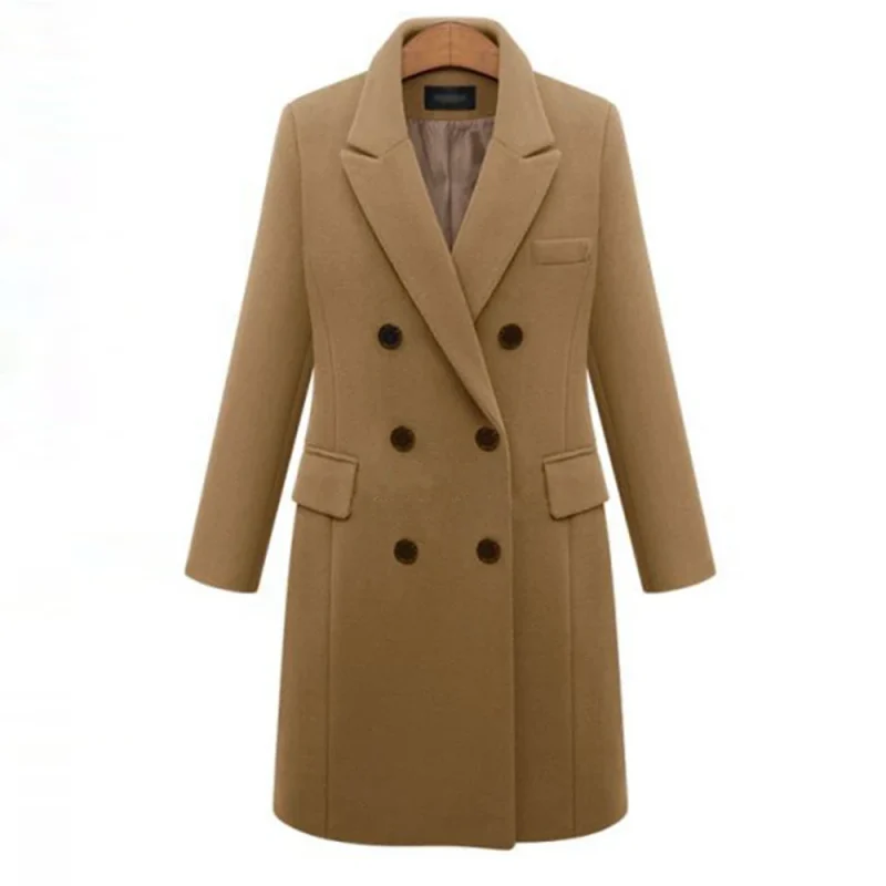 Autumn Winter Gray Double-Breasted Trench Coat for Women - Image 5