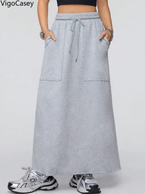 Elegant Gray Pocket Skirt for Women