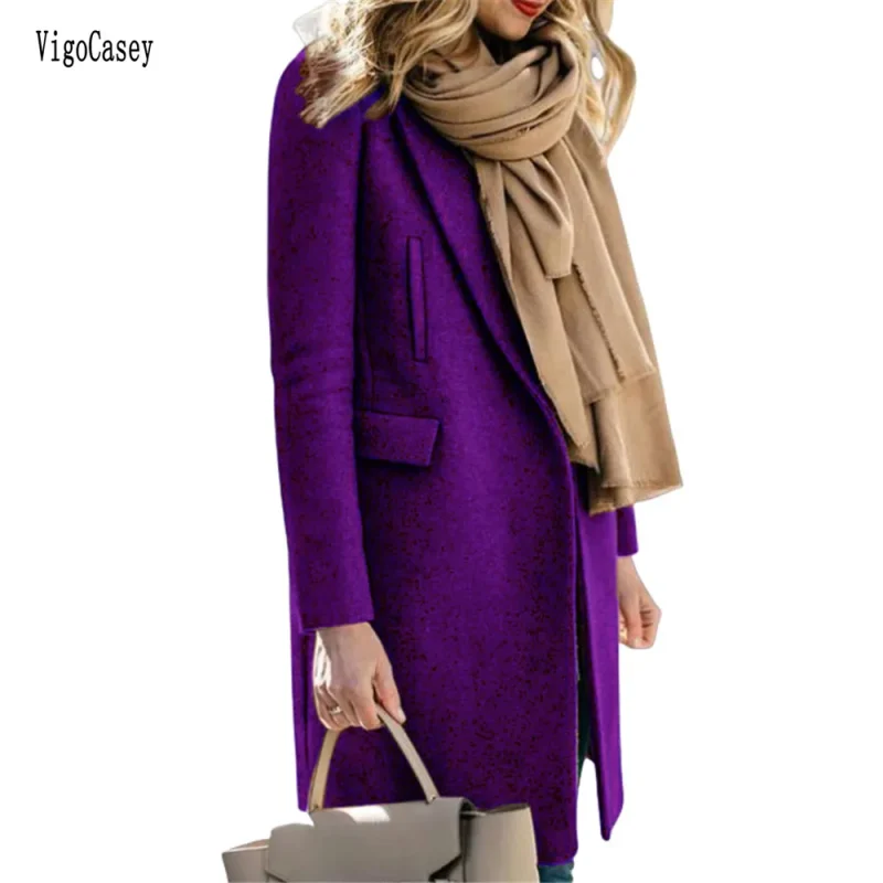 Autumn Winter Red Wool Long Blazer Coat - Image 3