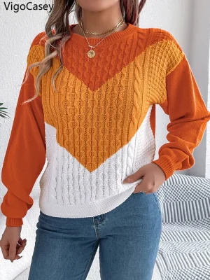 Autumn Winter Patchwork Knit Sweater
