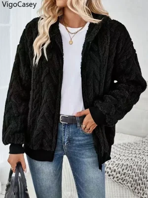 Women's Hooded Plush Zipper Jacket