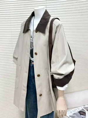 Women’s Color Block Khaki Trench Coat