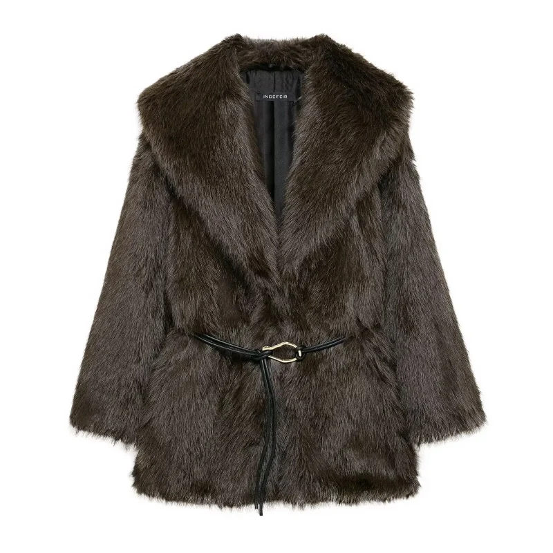 Elegant Lapel Imitation Fur Coat European Style