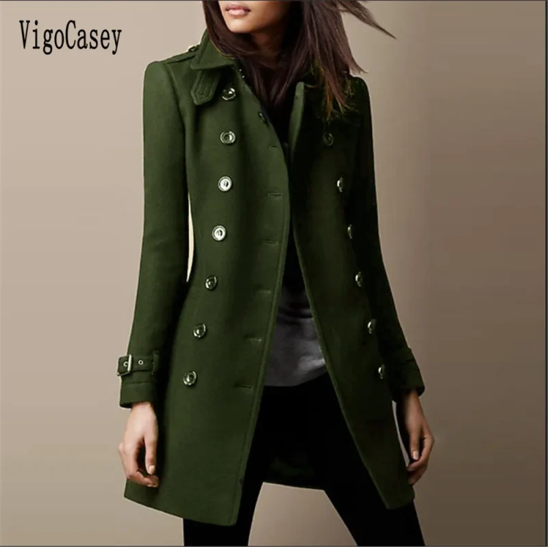 Elegant Burgundy Wool Blend Long Coat for Women - Image 3