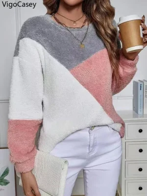 Women's Patchwork Plush Sweatshirt