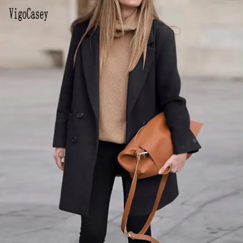Autumn Winter Double Breasted Long Coat - Image 5