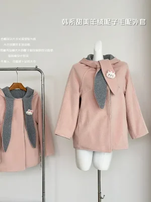 Women’s Korean Style Wool-Blend Hooded Coat