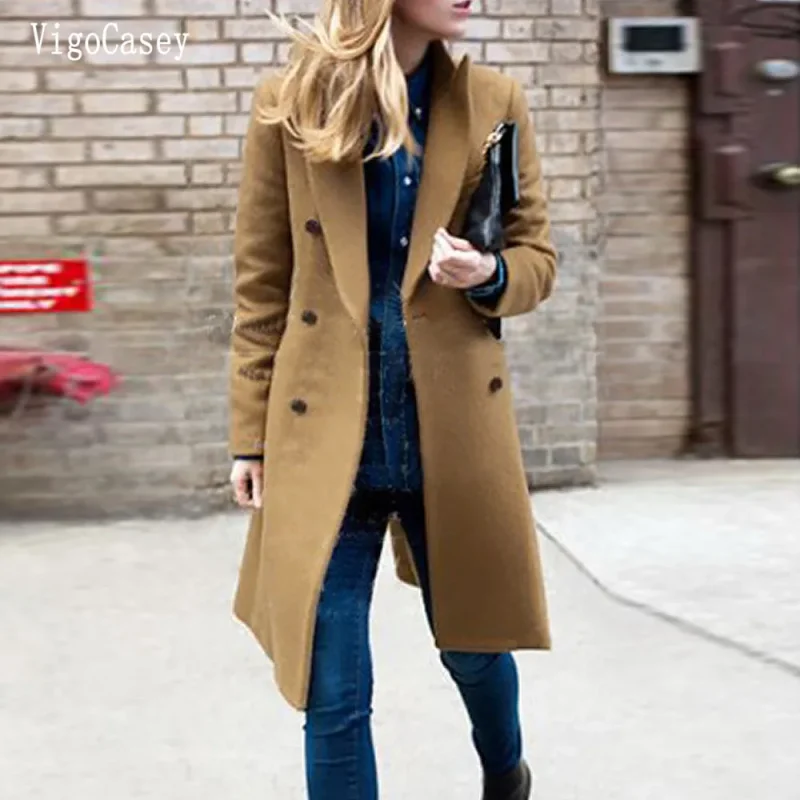 Autumn Winter Gray Double-Breasted Trench Coat for Women - Image 3