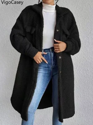 Women’s Black Plush Long Coat
