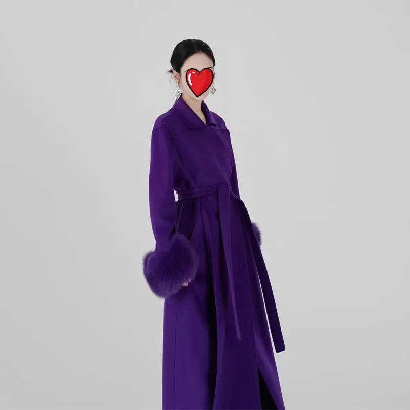 Women's Reversible Wool Cape Coat Winter Scarf Collar Overcoat - Image 3