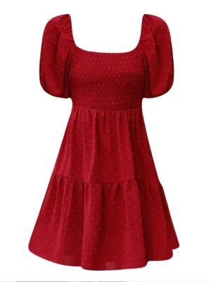 2025 Summer Puff Sleeve Square Neck Mini Dress for Women
