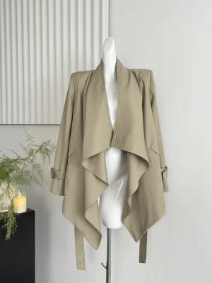 Women's Khaki Trench Coat Vintage Hepburn Style Belted Fall Jacket