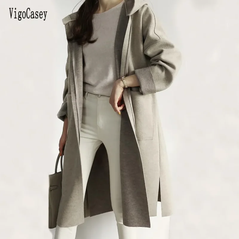 Winter Long Hooded Trench Coat Women - Image 5